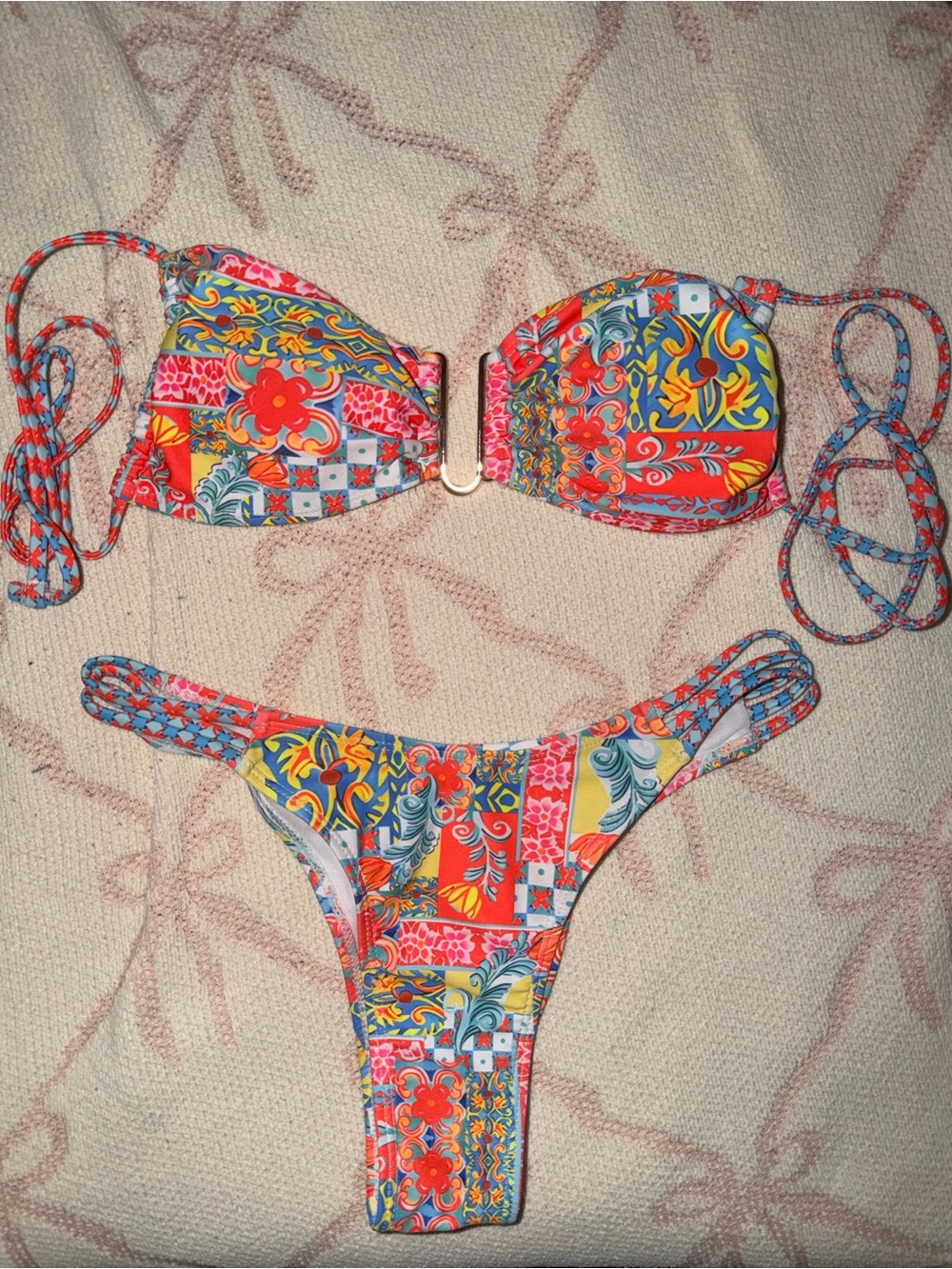 Zaful Red Multicolor Floral Patchwork Bikini